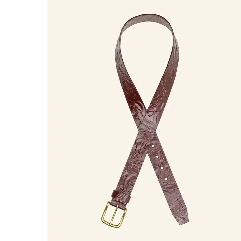 NWT Patricia Nash Womens Florence Brown Leather Vietri Belt Embossed Small